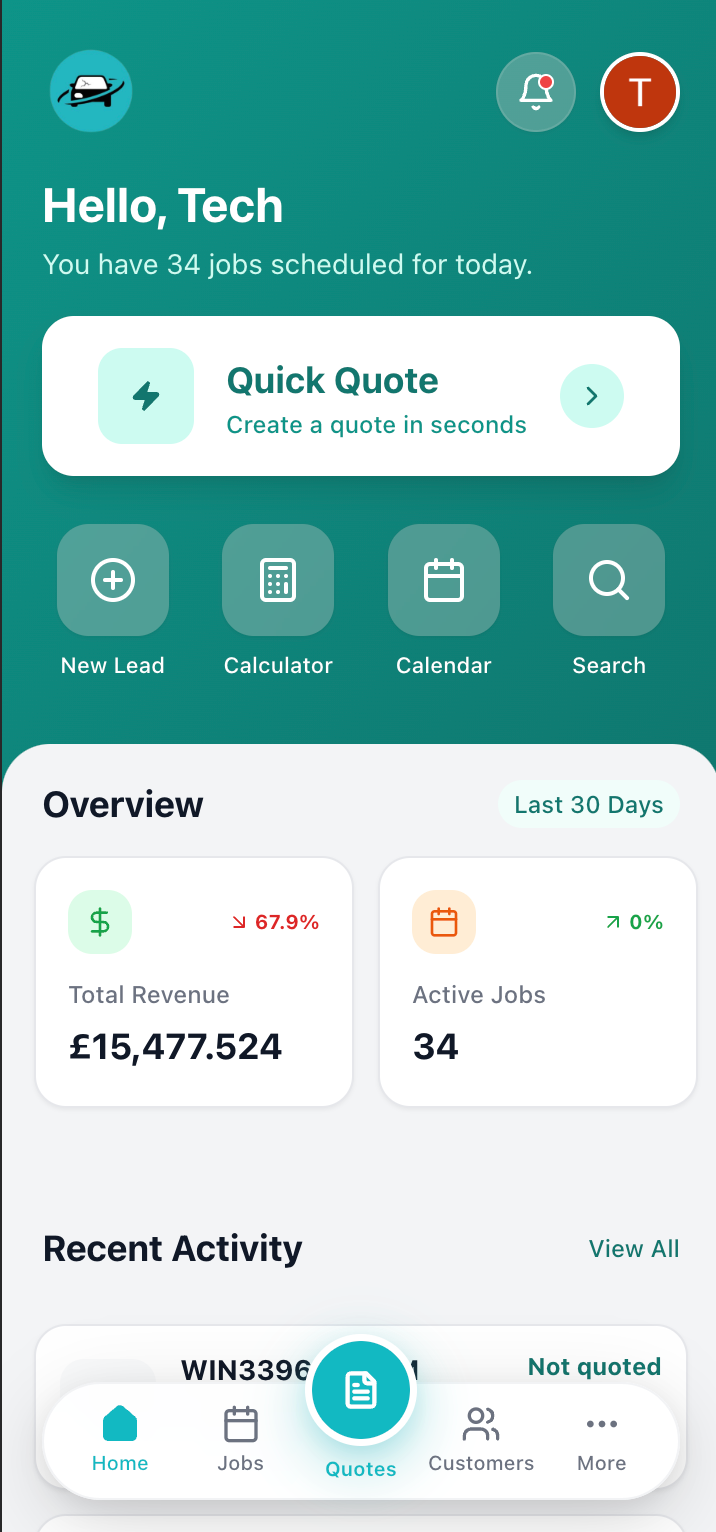 Windscreen Compare CRM mobile app
