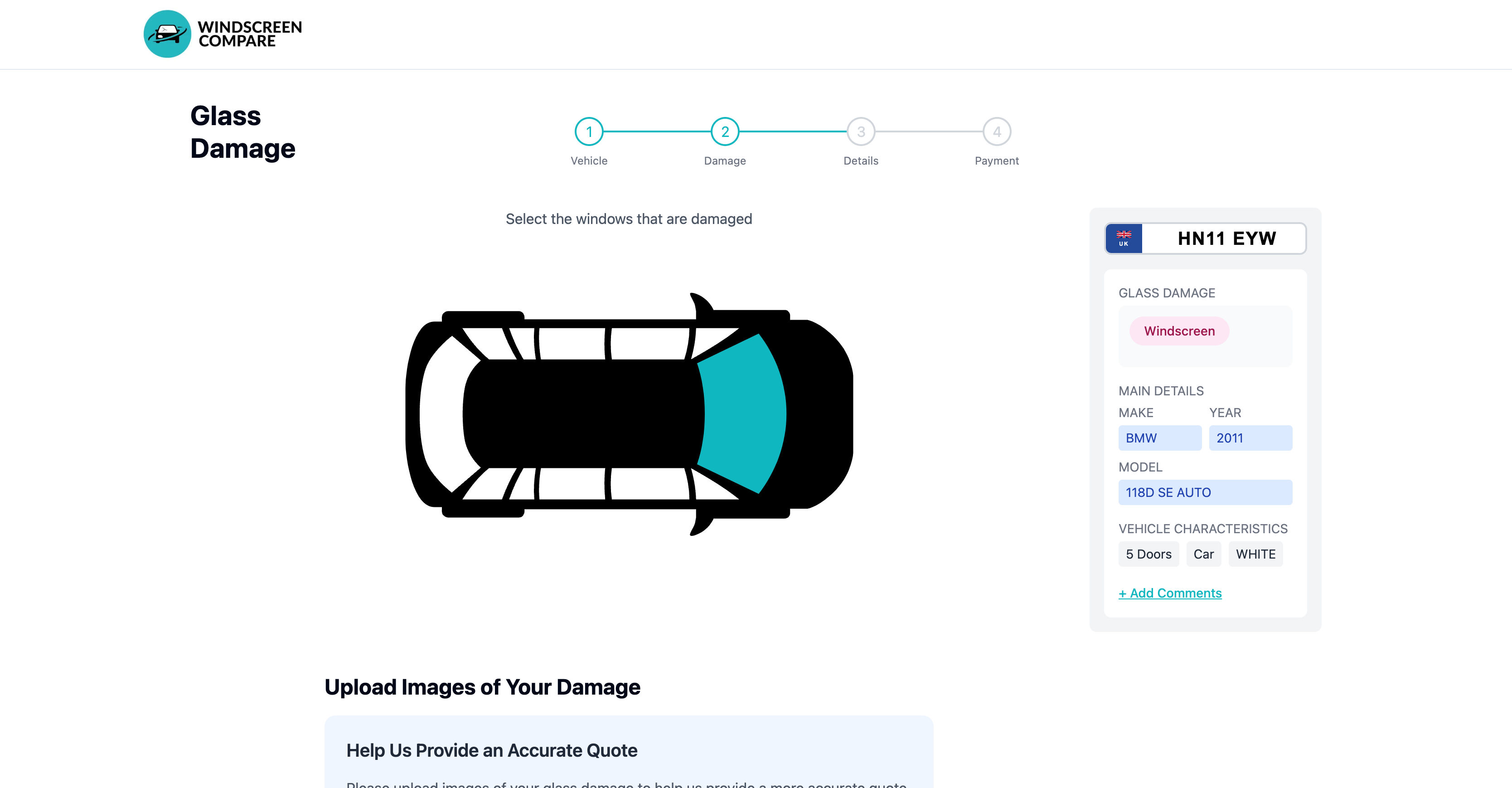 Windscreen Compare B2C customer quote flow